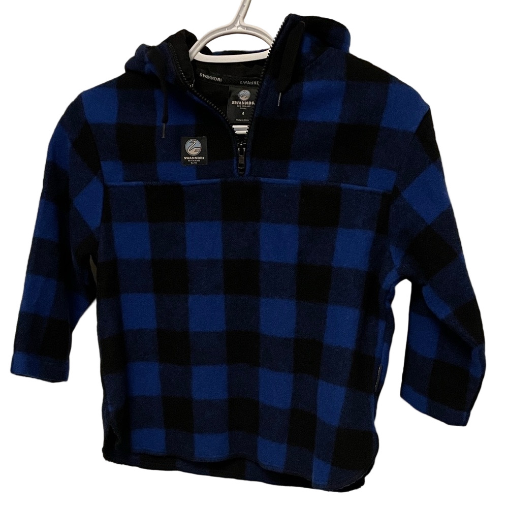 Swanndri Wool Blue and Black Checkered 1/4 Zip Jacket Size 4